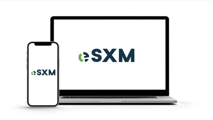 The eSXM portal shown on a laptop and a phone